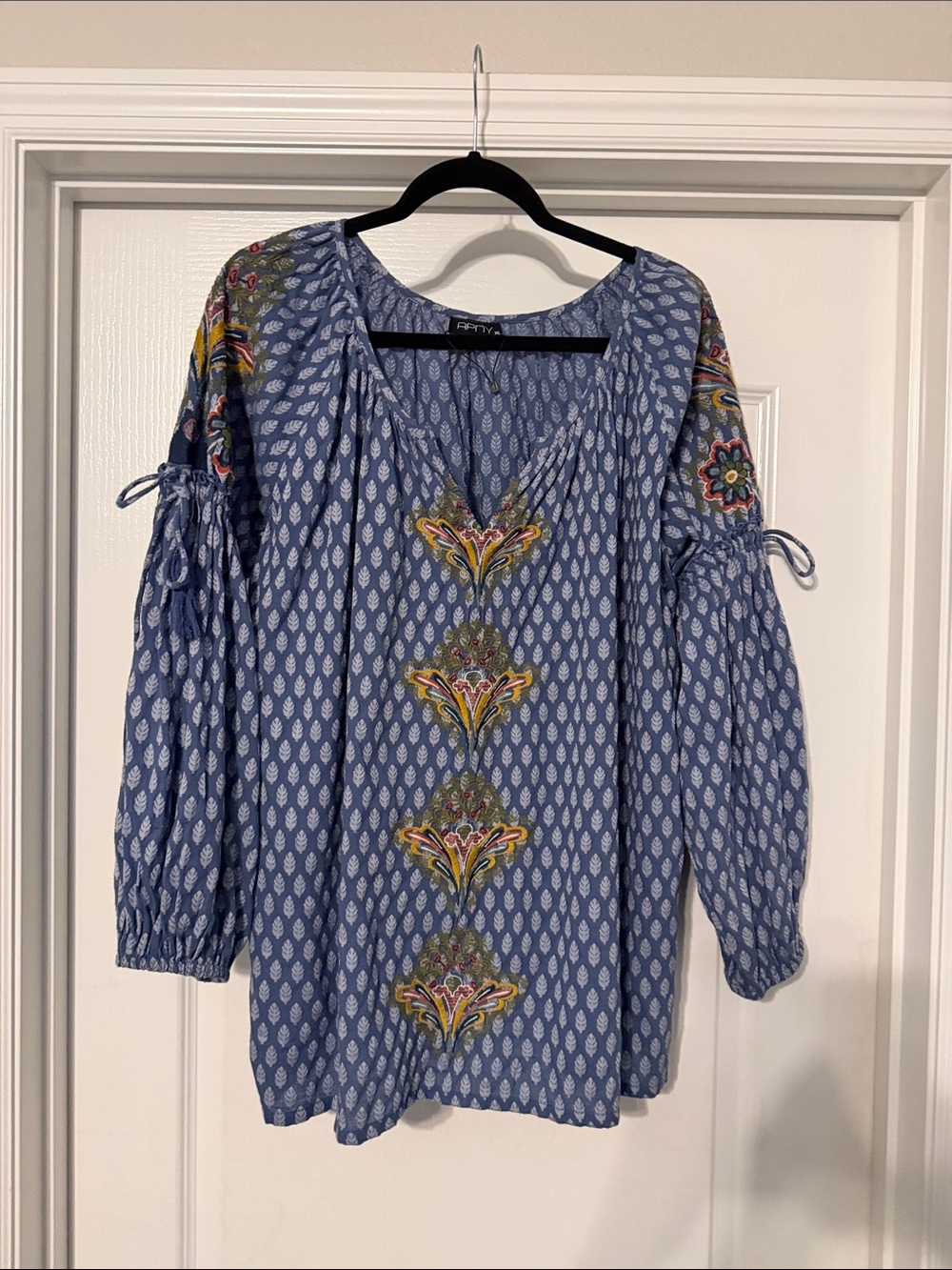 Seventy Blue Patterned Embroidered Peasant Tunic